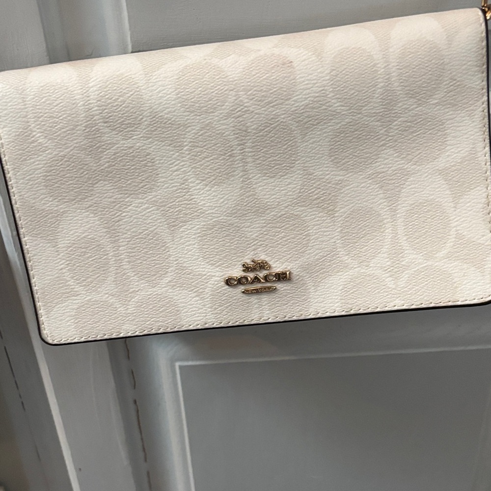 Coach Cream Clutch with Signature Pattern